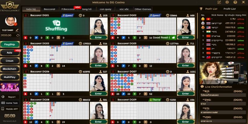 Sảnh DG live casino có rất nhiều game bài thú vị